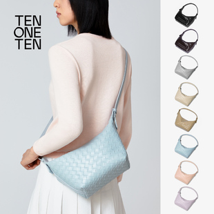 TEN ONE TEN 一包三用手提斜挎单肩腋下编织鼠尾草绿色hobo饺子