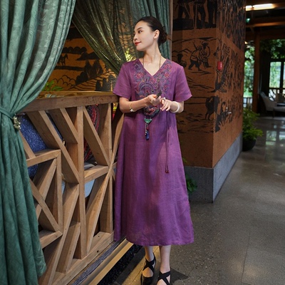 羊在在【凤翎万华】凤凰刺绣中式连衣裙女夏改良旗袍LYQ25YL1393