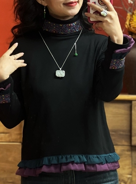 YANGZAIZAI民族风重工刺绣花边蕾丝打底衫DDS24YX0216