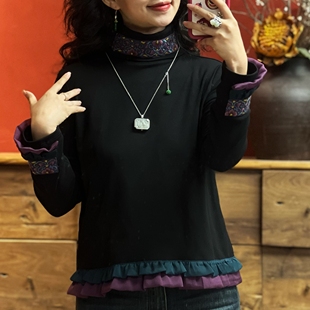 YANGZAIZAI民族风重工刺绣花边蕾丝打底衫 DDS24YX0216