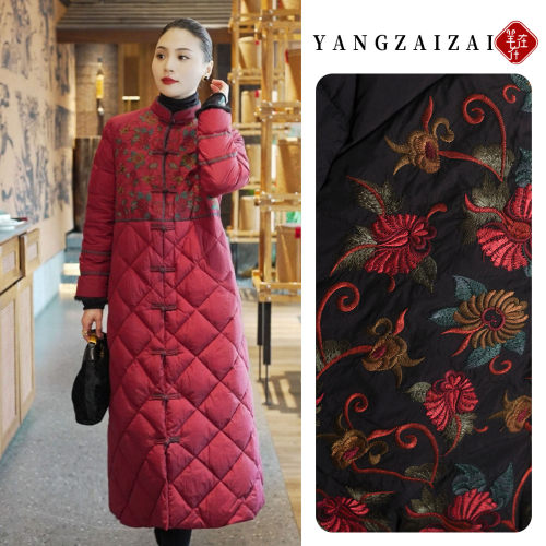 羊在在复古民族风刺绣90白鸭绒羽绒服女冬加厚外套YRF25XL1508YQ