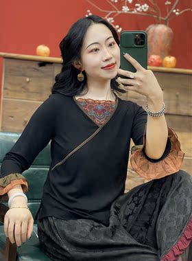 【羊在在】民族风刺绣打底衫DDS90208