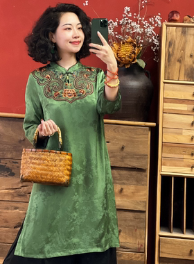 羊在在新中式茶服中长款奥黛旗袍裙连衣裙女L24YX0372