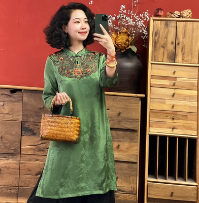 羊在在新中式茶服中长款奥黛旗袍裙连衣裙女L24YX0372