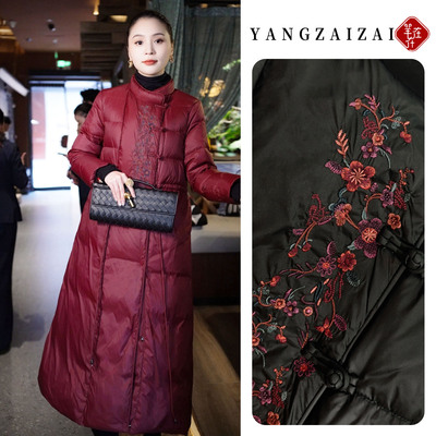 羊在在民族风冬刺绣流苏收腰长款羽绒服加厚白鸭绒外套YRF25GY162