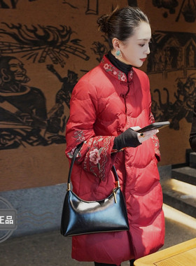 羊在在民族风秋冬新中式国风刺绣羽绒服白鸭绒外套YRF25XL2798