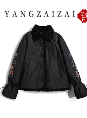 羊在在民族风西装领刺绣棉服女冬抽绳显瘦轻薄外套MF25YW1020
