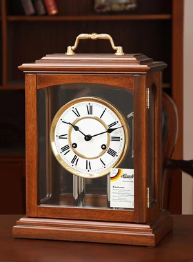 欧式机械座钟老式古典发条台钟家用赫姆勒铜机芯客厅实木坐式钟表