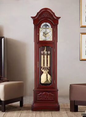 德国赫姆勒进口十二音家用新中式机械机芯落地钟客厅实木装饰摆件