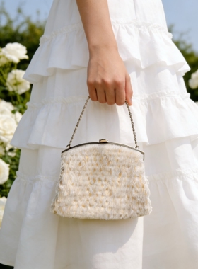 日本产纯手工铃琉璃串珠钉珠流苏晚宴包，1920s flapper风格