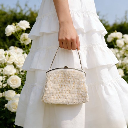 日本产纯手工铃琉璃串珠钉珠流苏晚宴包，1920s flapper风格