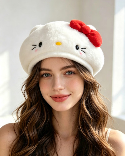仓库孤品HelloKitty毛绒帽子均码贝雷帽款