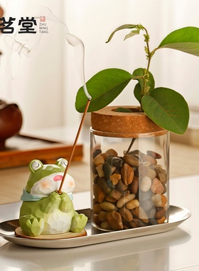 可爱青蛙猫咪钓鱼摆件可作香插