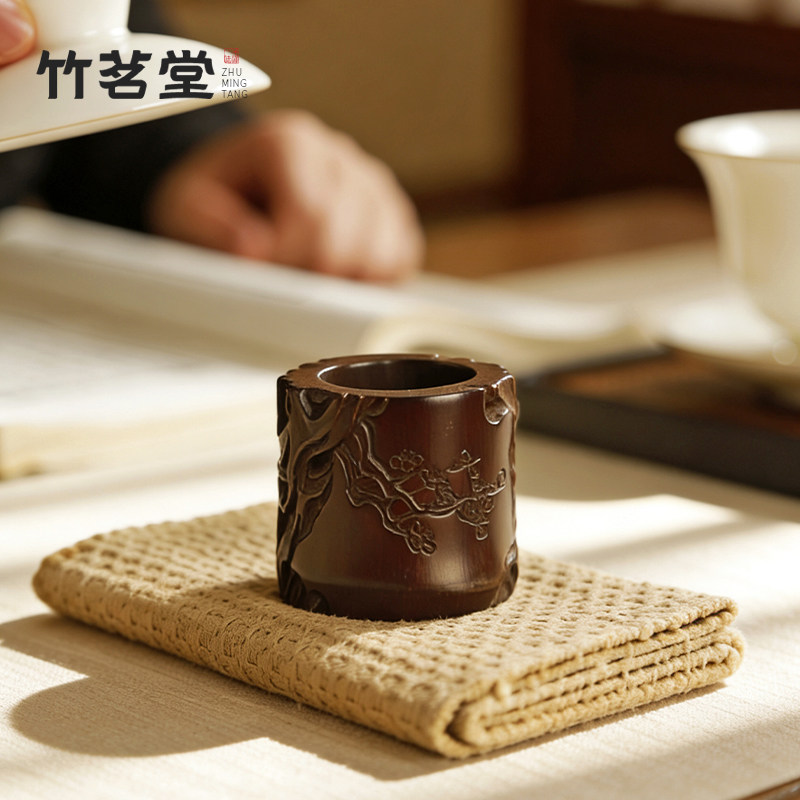 精品玉竹盖置手工雕刻紫砂壶盖托壶盖架茶盖搁竹雕文玩茶具配件
