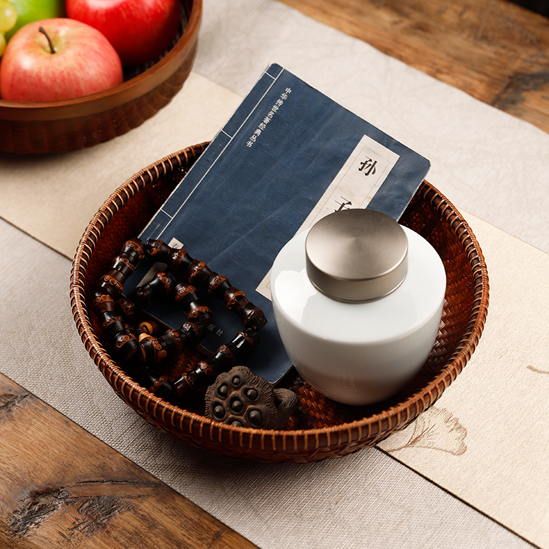 高档手工竹编收纳篮茶点盘水果盆馒头筐家用农家菜篮子竹制圆托盘