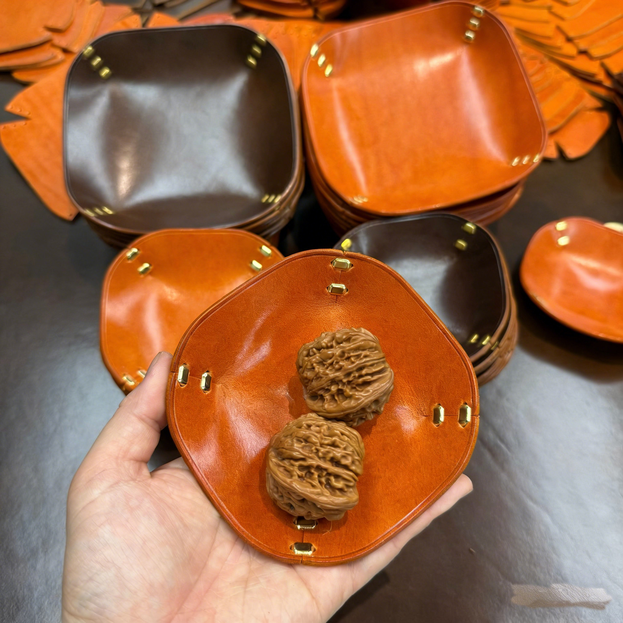 厚牛皮文玩手串核桃玄关收纳盘珠宝托盘真皮烟斗醒草盘桌面收纳盘,收纳整理,收纳盘,淘宝优惠券,粉丝福利购,淘宝优惠卷