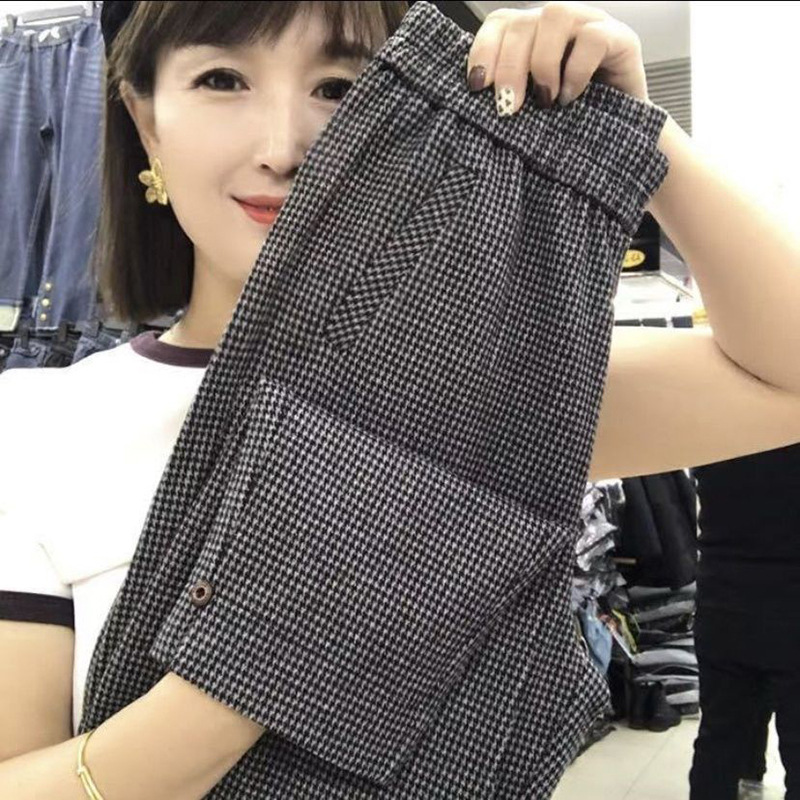 千鸟格休闲直筒小脚裤春夏季新款九分裤洋气减龄妈妈装裤子女装潮