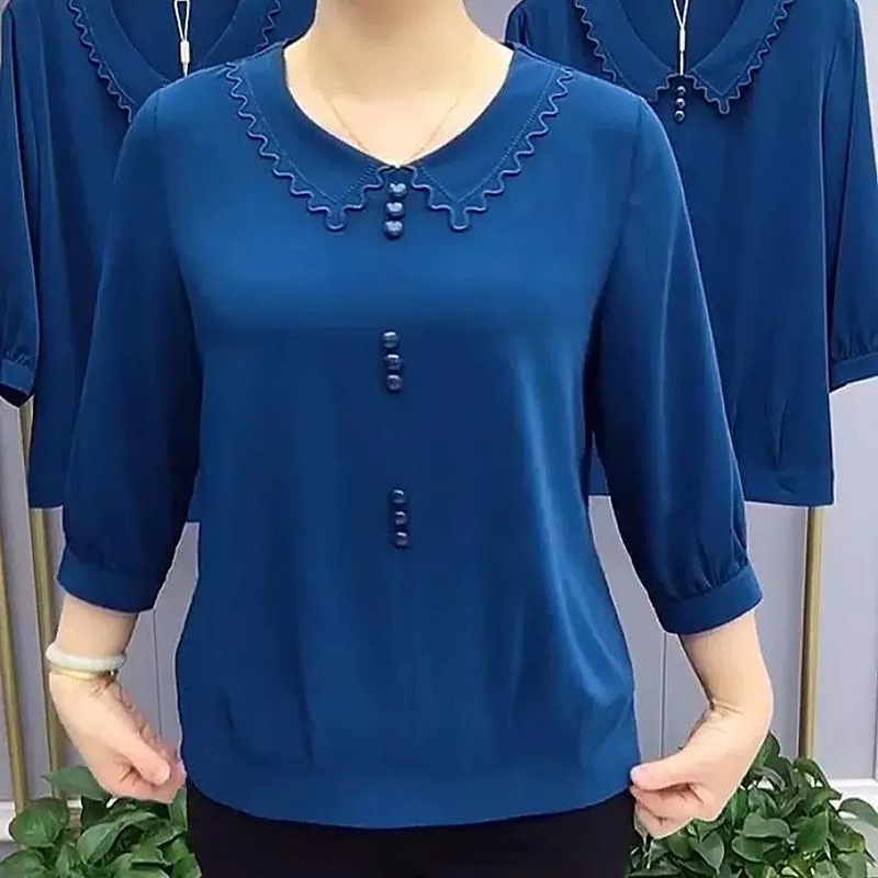 春秋季T恤圆领洋气七分袖纯色