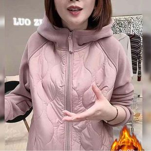 秋冬新款女装简约时尚韩版加厚保暖连帽拼接高级感l拉链长袖外套