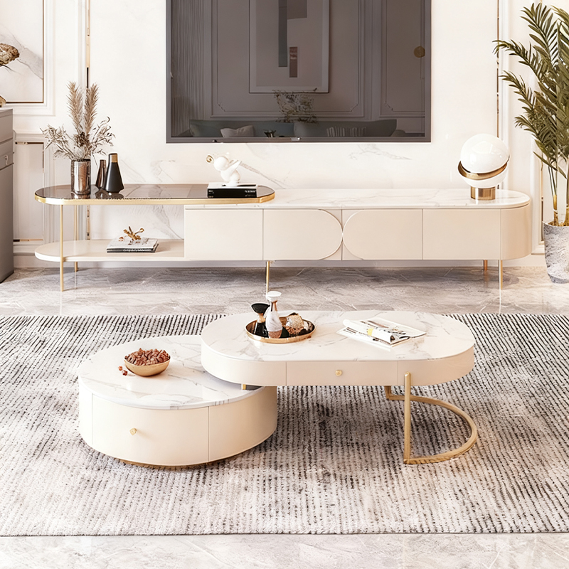 2025新款岩板茶几桌简约奶油风