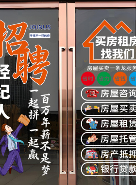 创意房产中介店铺玻璃门贴纸租售租赁房屋托管橱窗布置广告字贴画