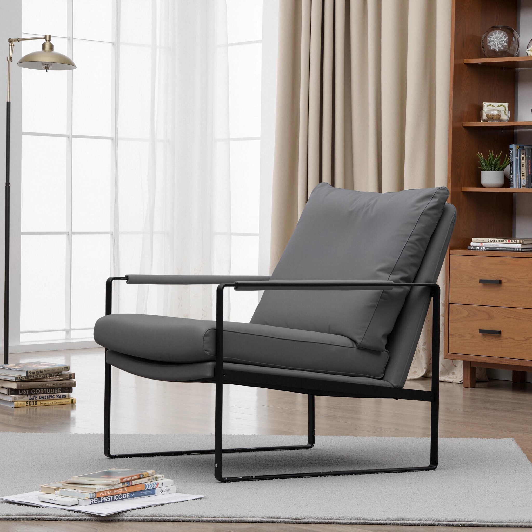 不锈钢单人沙发椅简约客厅休闲椅铁艺单椅现代洽谈椅包豪斯扶手椅