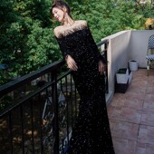 高端晚礼服宴会气质连衣裙黑色亮片鱼尾轻奢主持人年会高级感生日