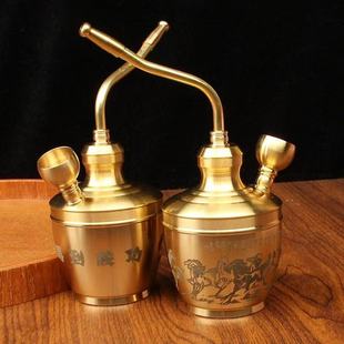 新款马到成功百福加厚升级双重过滤纯黄铜材质健康过滤水烟壶摆件