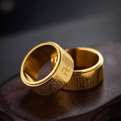 八大守护神金属转动心经男士戒指