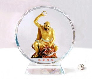 伏虎罗汉水晶像模型居家车载供奉摆件台 创意生日礼物纪念品