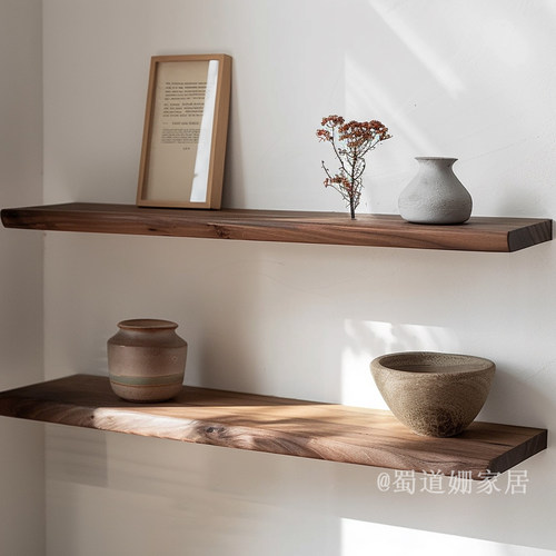 百搭新中式复古胡桃色壁挂置物架