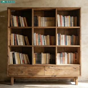 蜀木创艺实木书架落地格子柜客厅储物置物架现代靠墙多层收纳柜