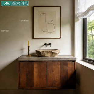 蜀木创艺新古典实木柜子美式风柜子复古风浴室收纳柜中古风浴室柜