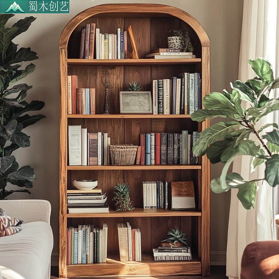 法式复古简约实木圆弧拱形书柜