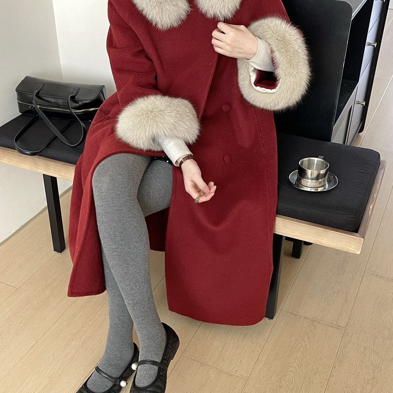 玥儿套(配可拆卸狐狸毛围脖,可拆卸狐狸毛袖口)(含100羊毛)B1288