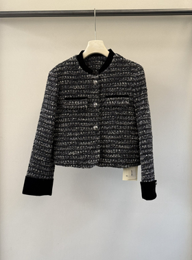 玥儿家系拼丝绒亮晶晶气质短款小香风外套保暖羽绒服外套25822