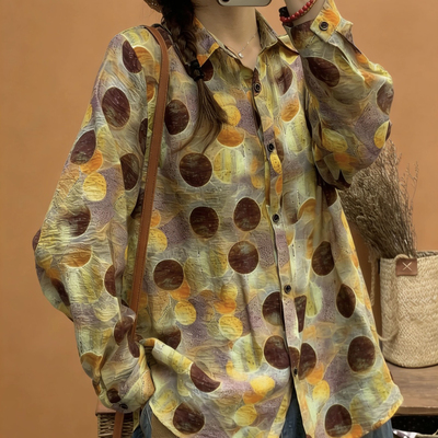 玥儿26年早春女装森系复古花卉印花长袖上衣衬衫CS-SG-8681