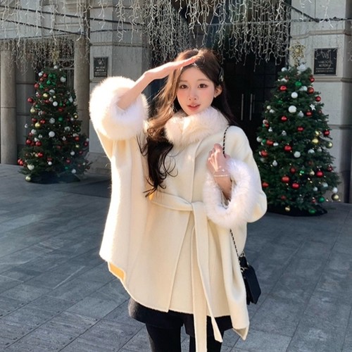 玥儿狐狸毛毛领可拆真狐狸毛袖毛)（含70羊毛）L-SJJJ77