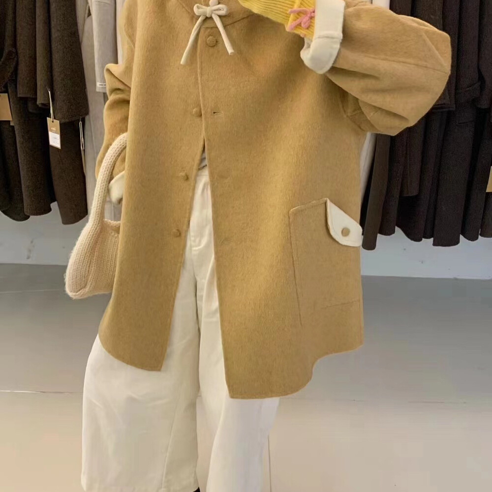 玥超好看～连帽宽松气质百搭双面羊毛外套（含100澳毛）655