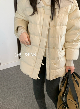 玥儿冬上新简约韩系宽松绗缝中长款保暖羽绒服外套T55152