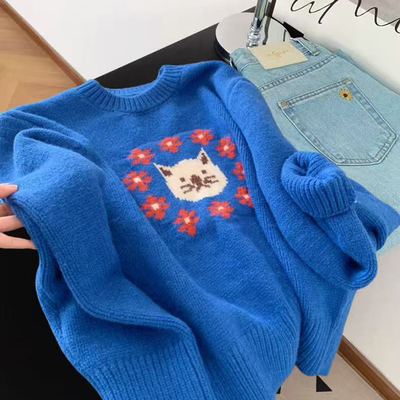 玥儿26年早春韩版文艺复古卡通软糯减龄甜美保暖毛衣YS2-n1345