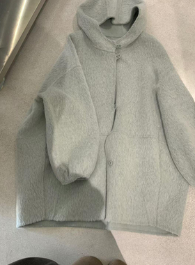 玥儿连帽宽松中长款羊毛外套（含69.4绵羊毛）25066