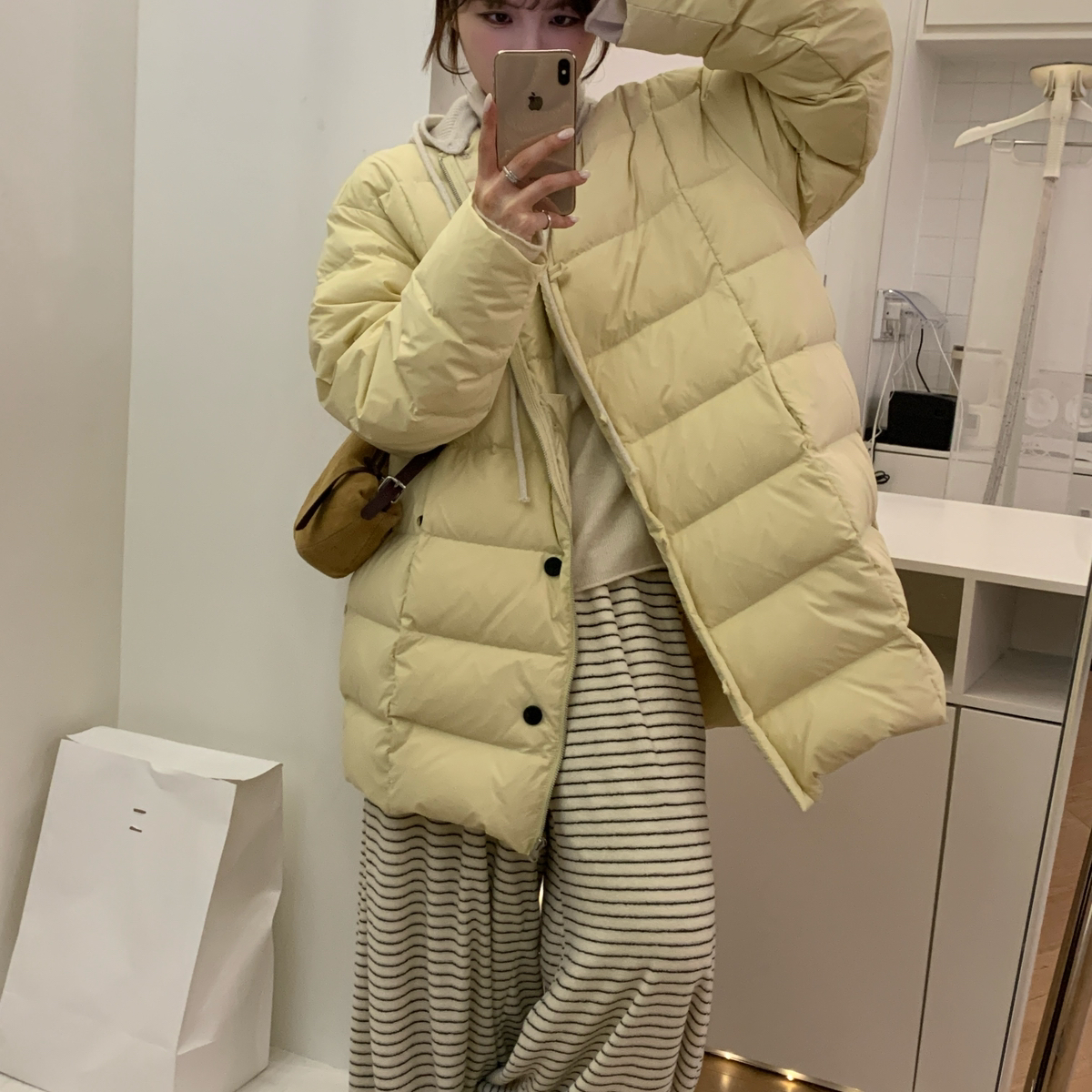 玥冬上新4色连帽排骨中长设计款保暖羽绒服外套5867