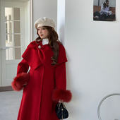 YS1 玥儿家式 710 毛 含100澳毛 中长羊毛外套 配可拆真狐狸毛袖