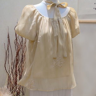 玥儿淑女宫廷风珠光绣花小衫 9530 配腰绳