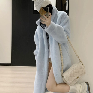玥儿韩系毛茸茸高级感宽松百搭立领长款 大衣X8054