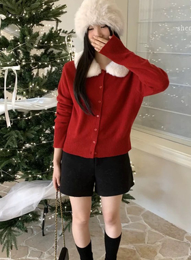 玥儿小众泡菜馆-休闲时尚针织开衫(配可拆卸真水貂毛毛领)OU7117