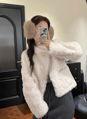 玥儿上新韩系设计感斜门襟短款保暖羊毛外套（含100绵羊毛）B1900