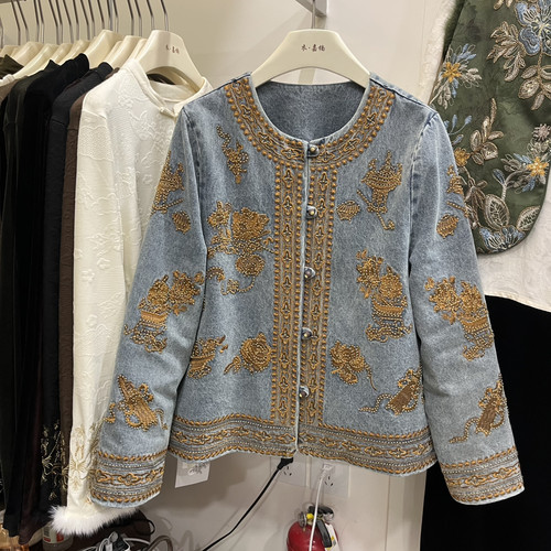 秋上新女装新中式高端重工刺绣牛仔外套(不含下装+内搭)YJN-1669