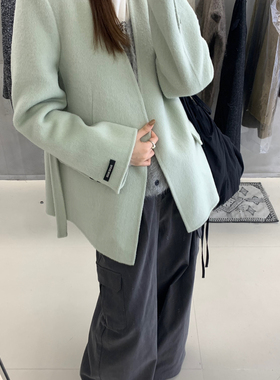 玥儿质感极简西装羊毛外套(配腰带)（含100澳毛）YS1-H221